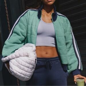 Free People FP Movement Fleece Sherpa Scrunchy Pippa Jacket in Green & Navy